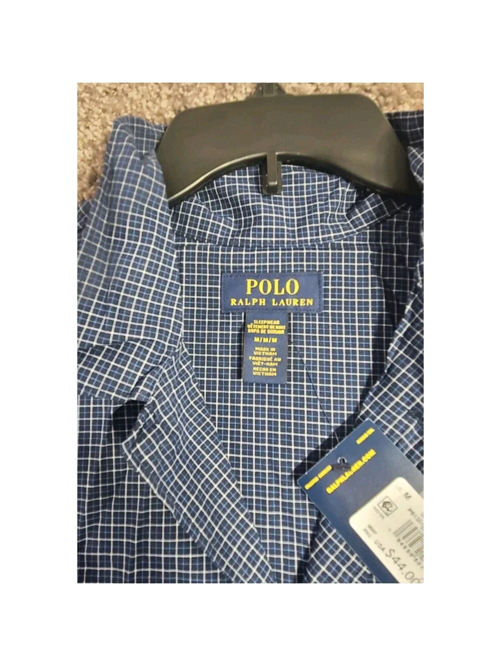 Polo Ralph Lauren Pajama Sleep Shirt Mens Long Sleeve Button Down Blue Sz Medium